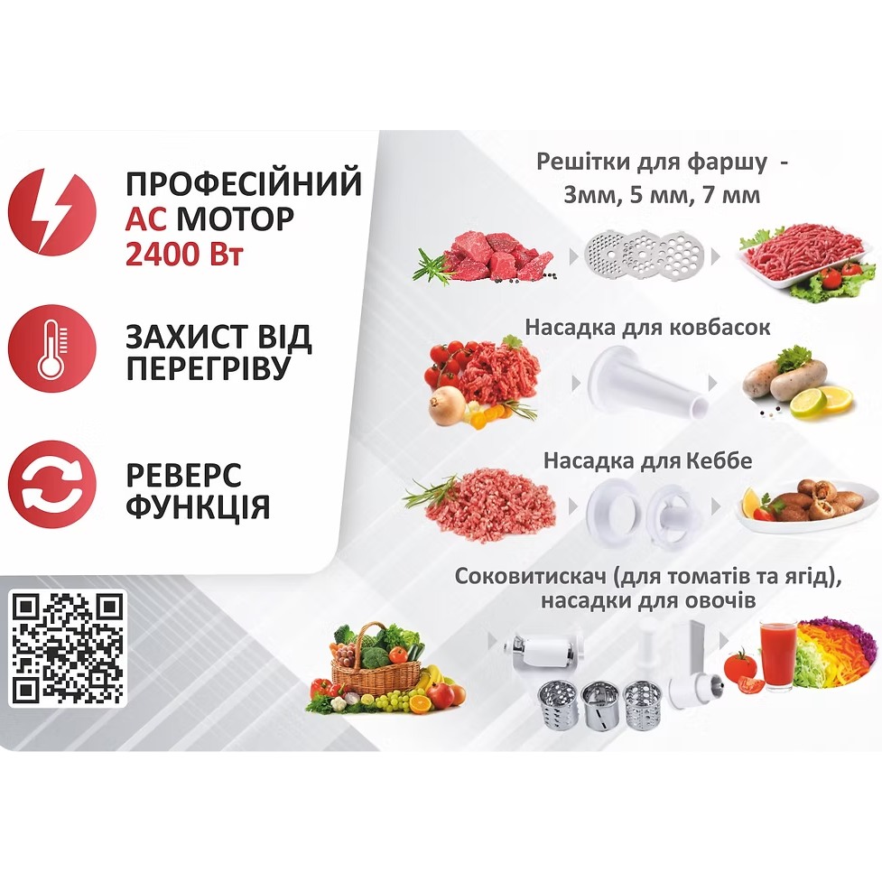 М'ясорубка PRIME TECHNICS PG 2483 W Функції і особливості захист від перегріву