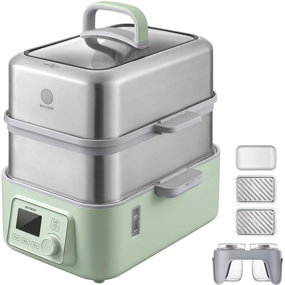Пароварка BUYDEEM G564_A501 Cozy Greenish Дополнительно Индикация отсутствия воды в резервуаре; Поддержание температуры; Разборное днище; 6 программ: Ручная, яйца, мясо, морепродукты, овощи, зерновые; Функции: приготовление на пару, медленное приготовление, йогурт, предварительная настройка, поддержание тепла