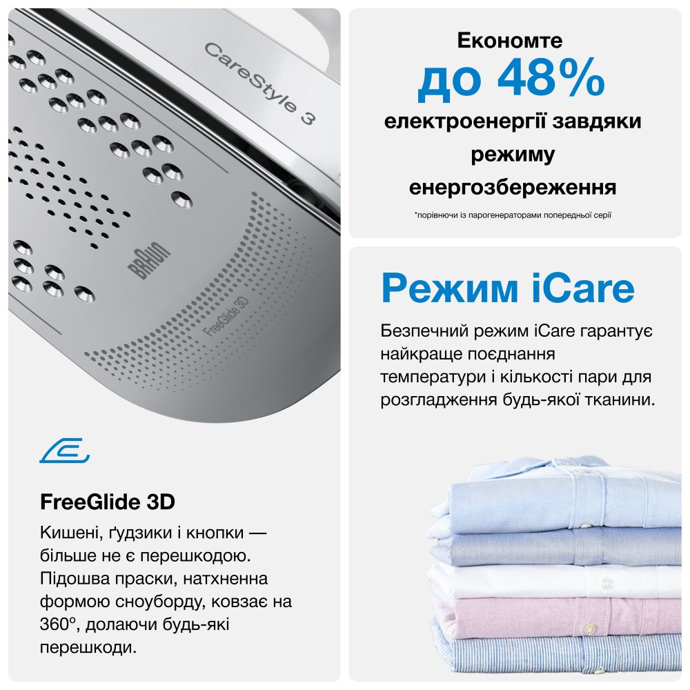 Праска з парогенератором BRAUN CareStyle 3 IS 3132 WH Тип підошви Eloxal Plus