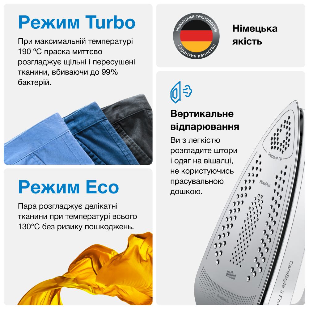 Праска з парогенератором BRAUN CareStyle 3 IS 3132 WH Матеріал підошви алюміній