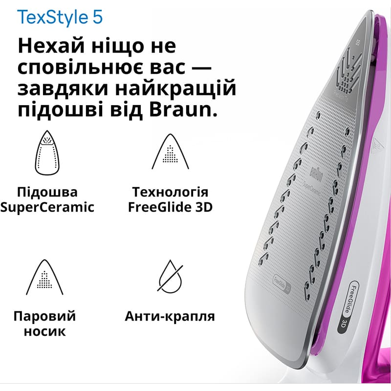 Утюг BRAUN TexStyle 5 Purple (SI5225PU) Тип подошвы SuperCeramic