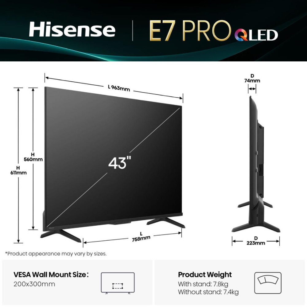 Телевизор HISENSE 43E7Q PRO Диагональ 43"