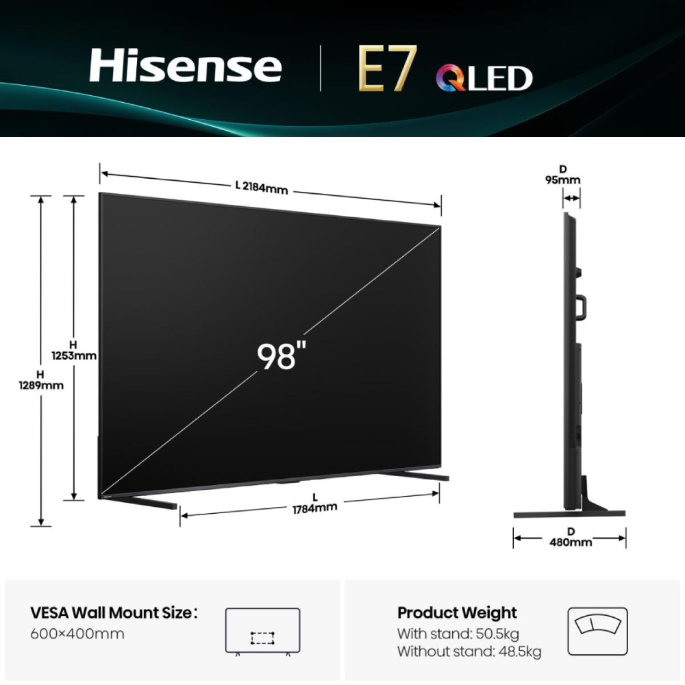 Телевизор HISENSE 98E7Q Диагональ 98"