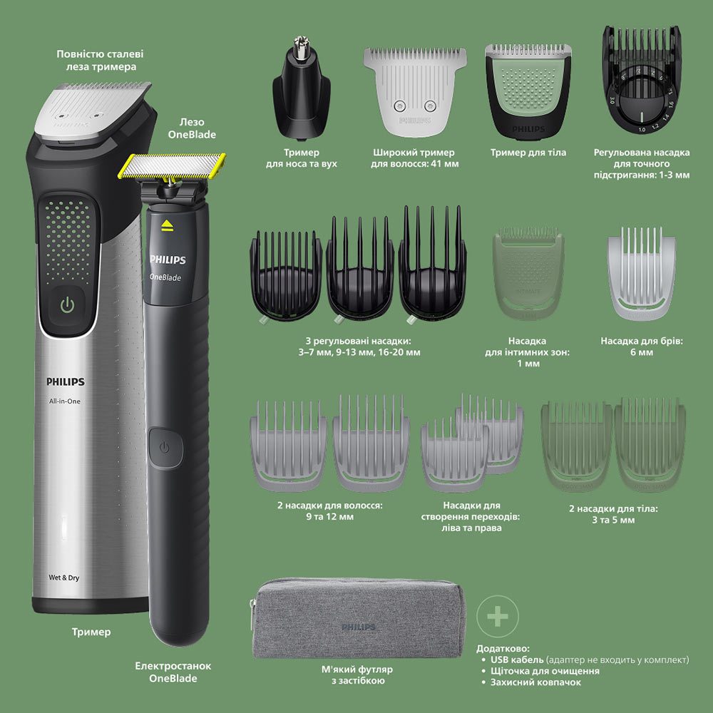 Универсальный триммер PHILIPS MG9558/15 серии 9000 (20-в-1) Управление кнопочное