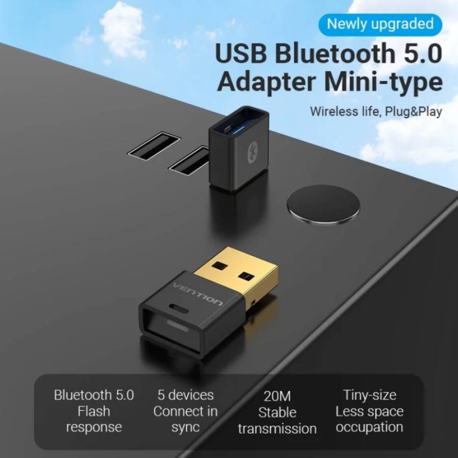 Bluetooth-адаптер VENTION v5.1 USB Apt-X RTL (CD) Black (NAFB0) Основные характеристики Bluetooth – 5.1; интерфейс подключения – USB; радиус действия – 20 м; поддерживает операционные системы Windows 7/8/8.1/10 и т.п. и требует установки драйверов для начала работы USB.