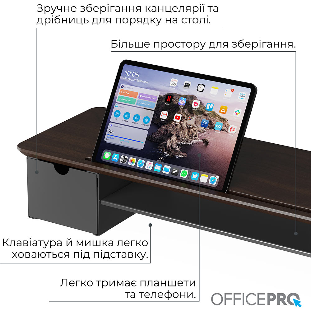 Фото Підставка для монітора OFFICEPRO Dark Wood/Black (MR161DW)