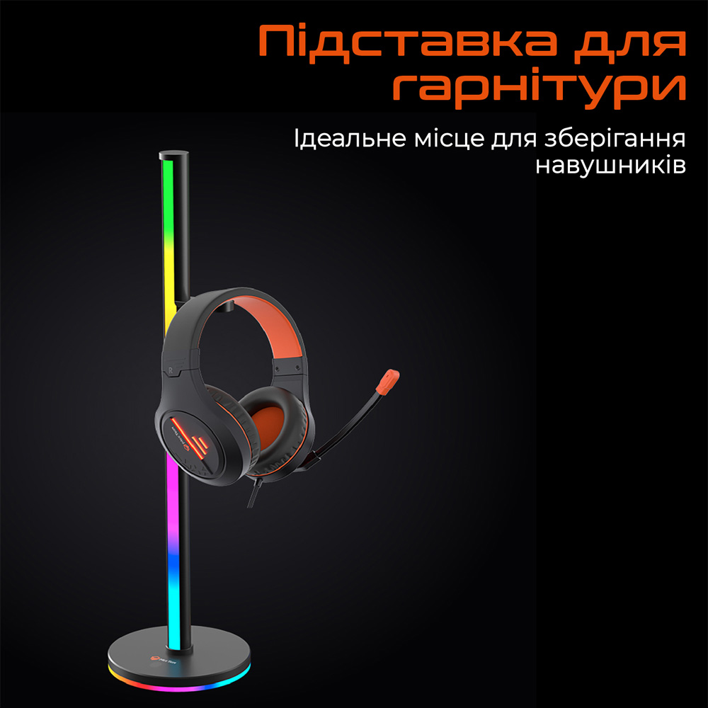 Подставка для наушников MEETION MT-BK300-A Вlack Основные характеристики RGB-подсветка, совместимость: Win XP/Vista/7/8/10/11 Mac OS