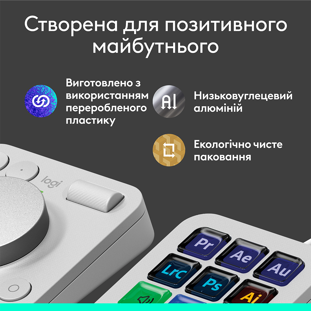 Консоль LOGITECH MX Creative Console Pale Grey (920-012932) Комплектация MX Creative Dialpad (x2 батарейки AAA); MX Creative Keypad; Кабель USB-C – USB-C (2.0); Подставка; Документация пользователя