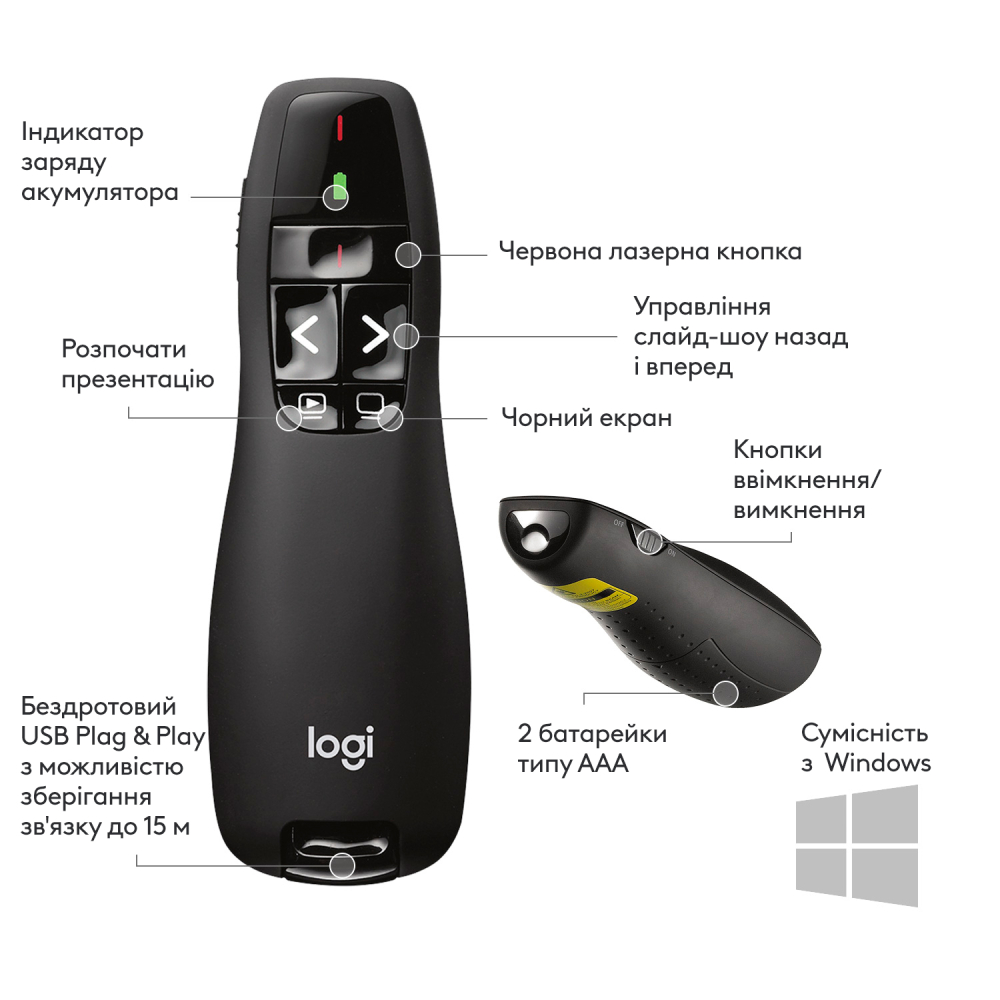 Замовити Лазерна указка LOGITECH Wireless Presenter R400 (910-001357)