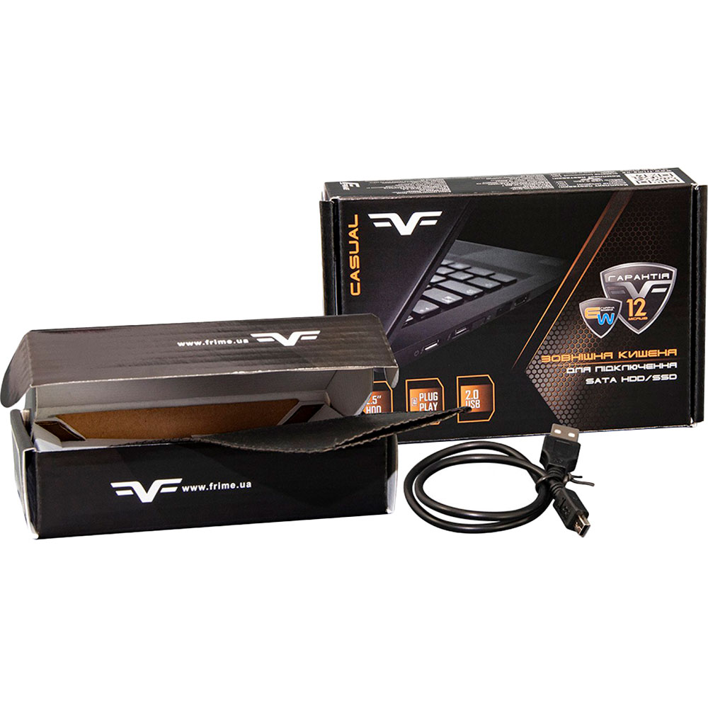 Внешний карман FRIME 2.5 SATA HDD/SSD Metal USB 2.0 Black (FHE60.25U20) Размеры 118 x 72 x 10 мм