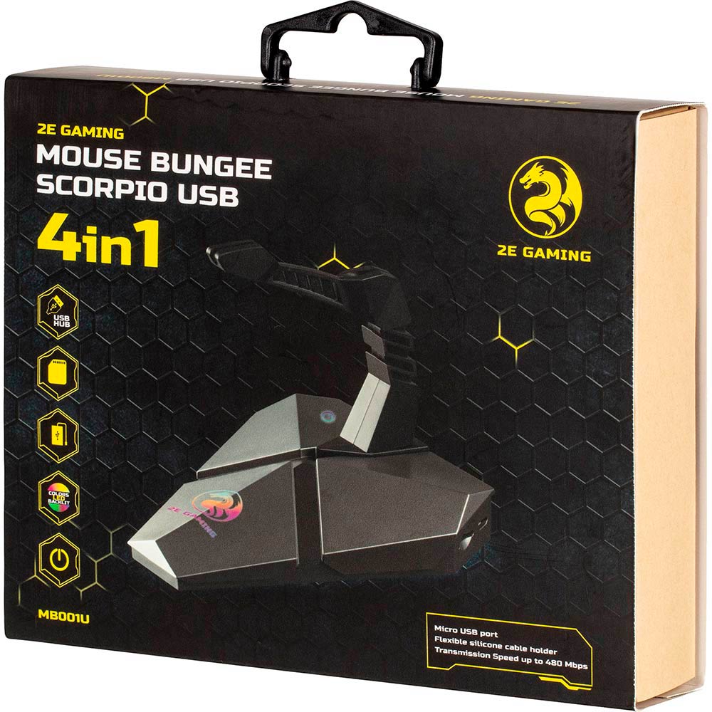 Замовити Тримач кабелю 2E Gaming Mouse Bungee Scorpio 4 в 1 USB Silver (2E-MB001U)