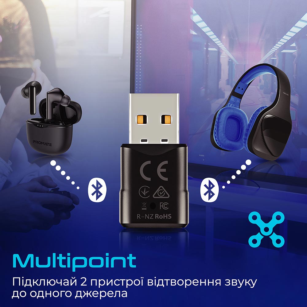 Bluetooth-адаптер PROMATE BlueLink Black (bluelink.black) Материал пластик