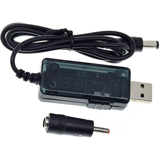 Преобразователь напряжения MAXXTER USB-AM - 5.5/3.5 мм 9/12V (UB-DC9/12-0.8M) Основные характеристики Интерфейс: USB Type-A 2.0 – DC 5.5 x 2.1 мм, переходник 3.5 х 1.35 мм Входное напряжение: 5 В Выходное напряжение: 9 В/12 В Макс. выходной ток: 9 В 2 А, 12 В 1.5 А Длина кабеля: 0.8 м Материал оболочки: ПВХ Материал коннекторов: никель