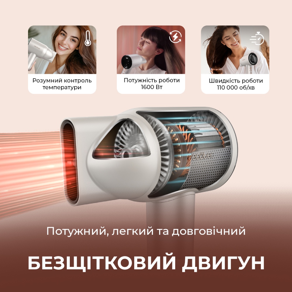 Фото 1 Фен CECOTEC DryGlam Waves Champagne 4 in 1 (A01_EU01_103715)