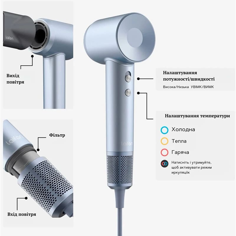 Фото 3 Фен LAIFEN Swift Special Silver Blue (1HD50-G-EU-SI-004)