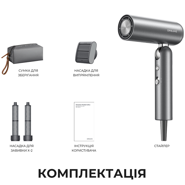 Огляд Фен-стайлер DREAME Pocket Pro 3 in1 Grey (AHD51PRO_G)