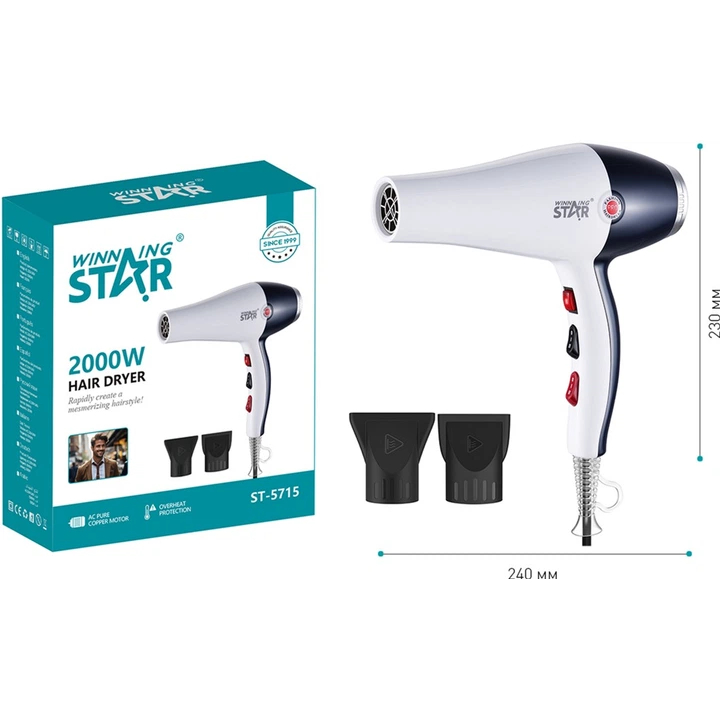 Зовнішній вигляд Фен WINNINGSTAR ST-5715 2000W White-blue (WNNGS-ST-5715-WHBL)