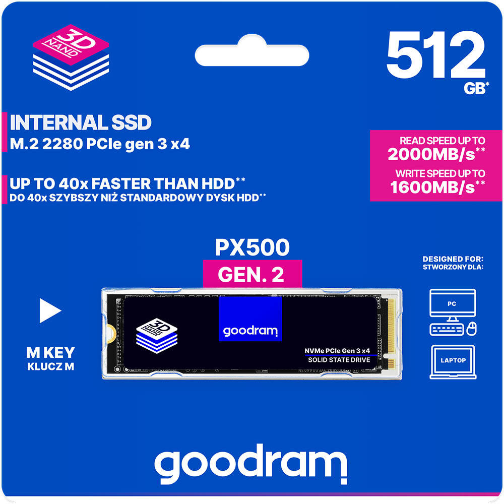 SSD накопитель GOODRAM PX500 512GB M.2 2280 PCIe (SSDPR-PX500-512-80-G2) Емкость 512 Гб